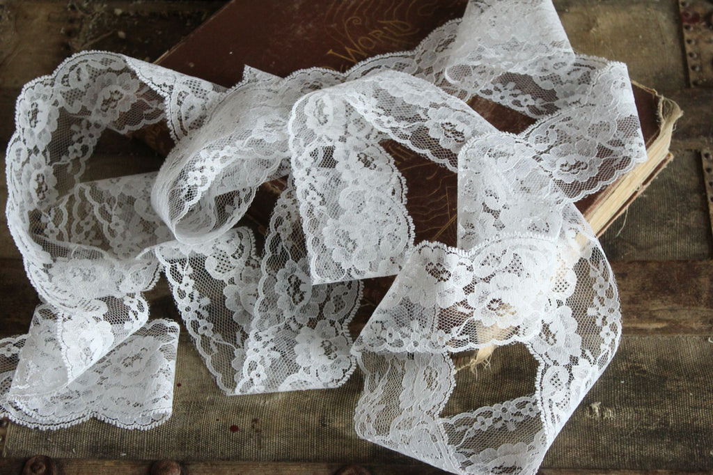Vintage White Lace Trim, 3 Yards, 2.25" wide, Nylon