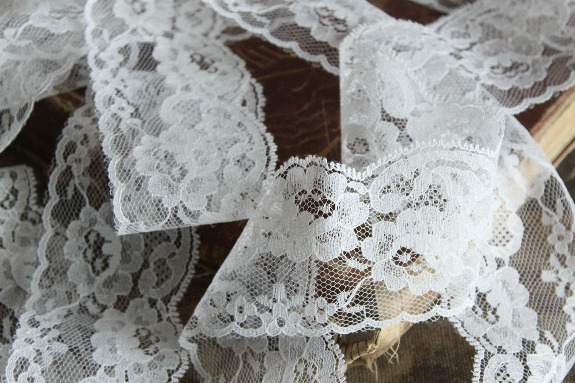 Vintage White Lace Trim, 3 Yards, 2.25" wide, Nylon