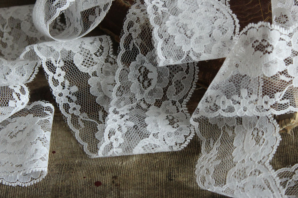 Vintage White Lace Trim, 3 Yards, 2.25" wide, Nylon
