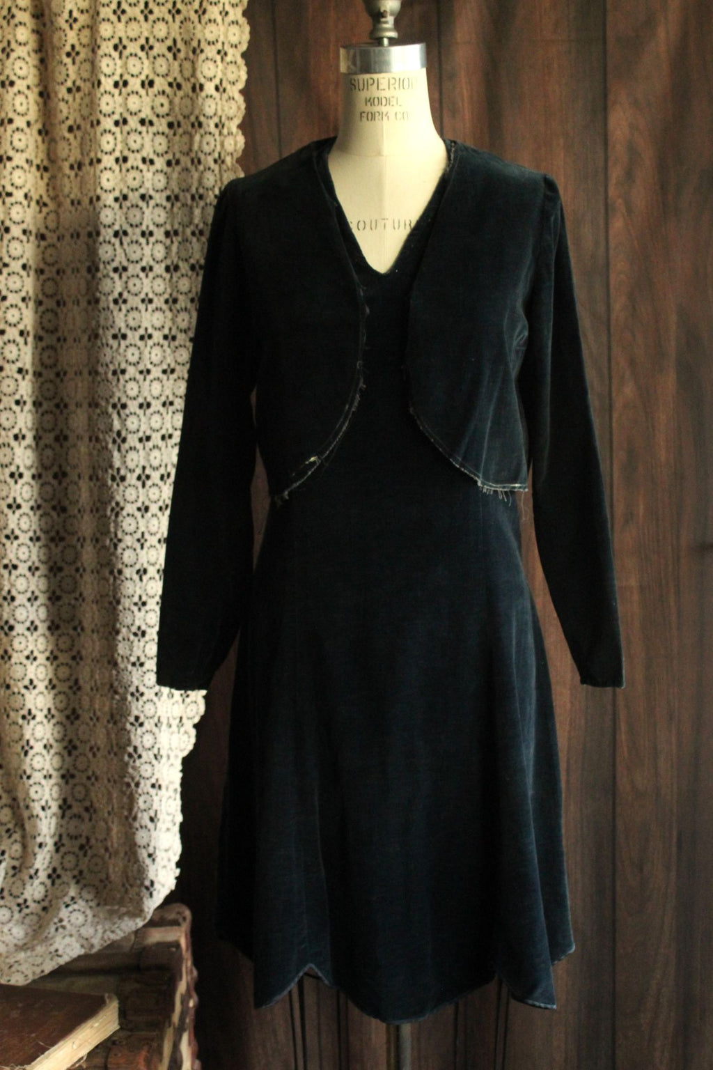 Vintage 1920s Navy Blue Velvet Dress and Bolero Jacket