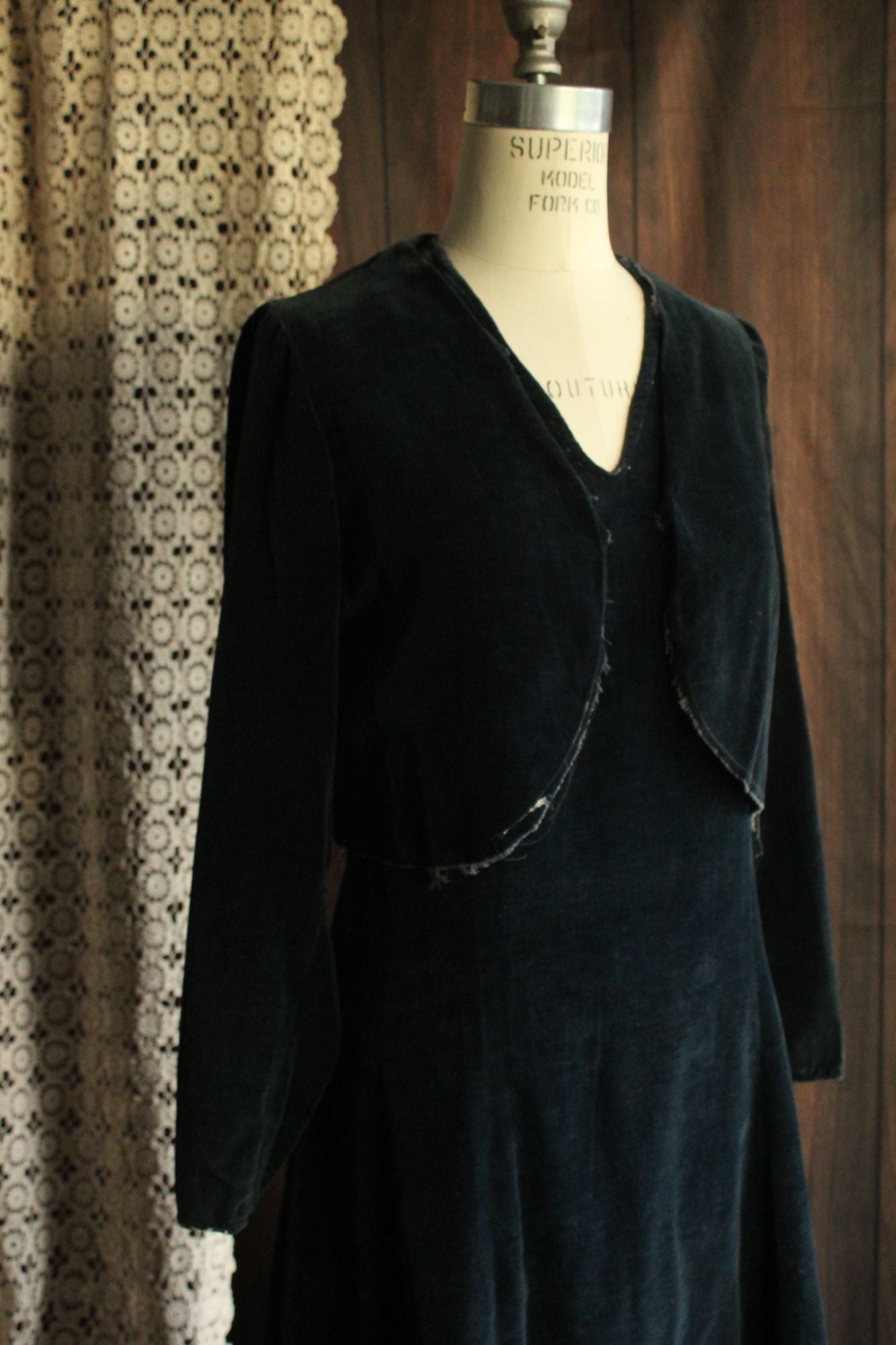 Vintage 1920s Navy Blue Velvet Dress and Bolero Jacket