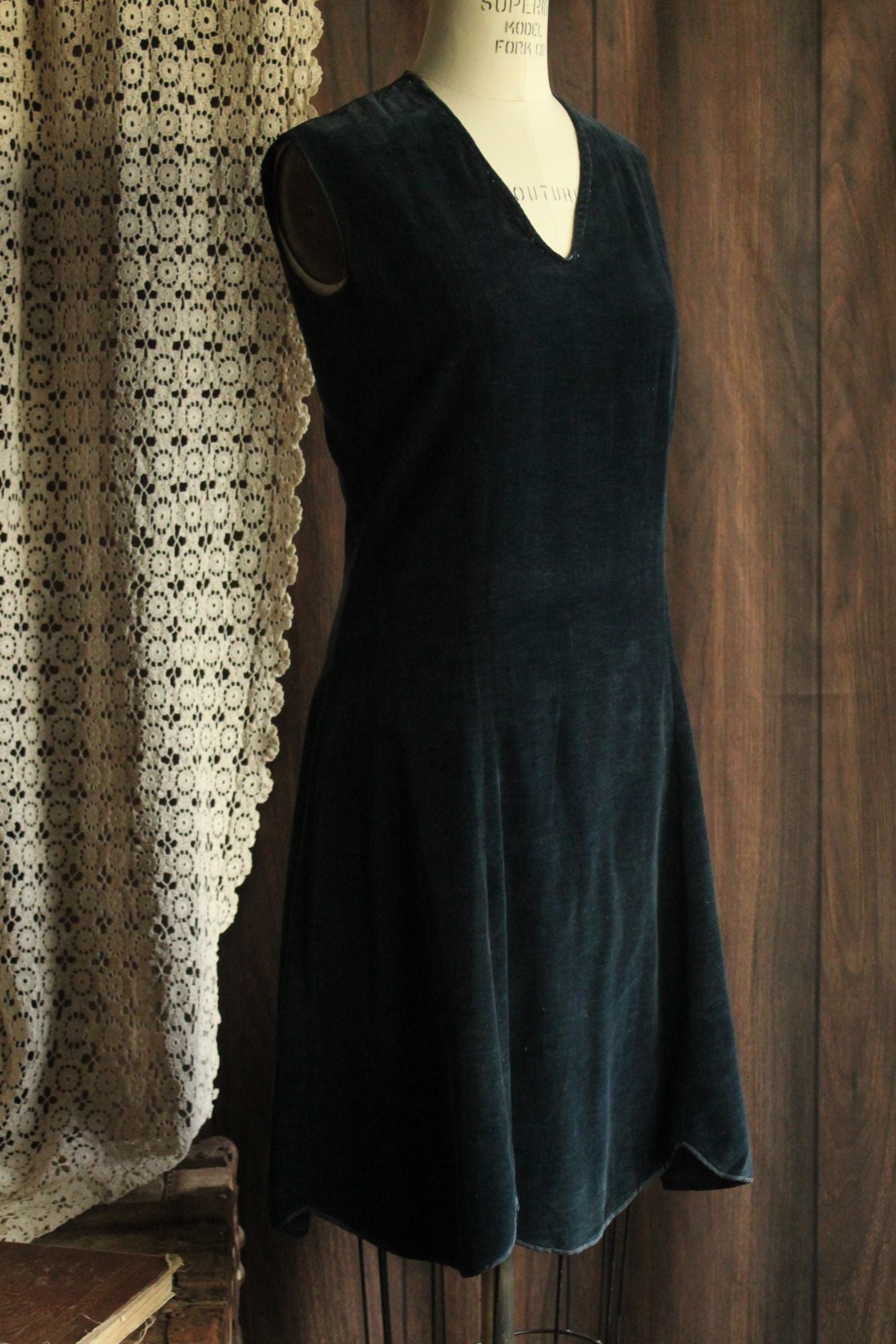 Vintage 1920s Navy Blue Velvet Dress and Bolero Jacket