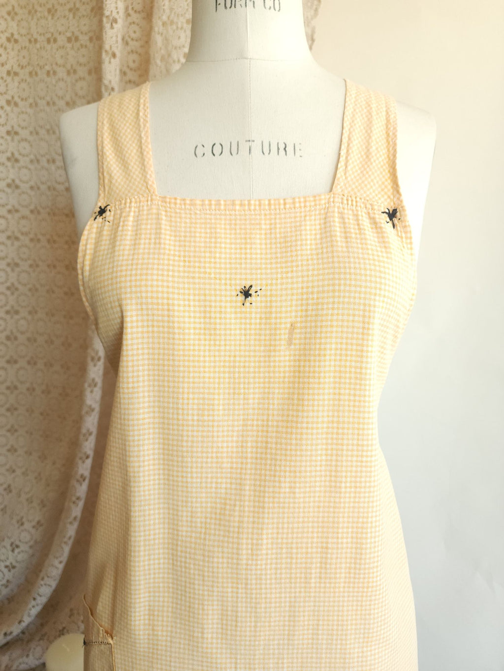 Vintage 1940s 1950s Orange Gingham Pinafore Apron With Pocket