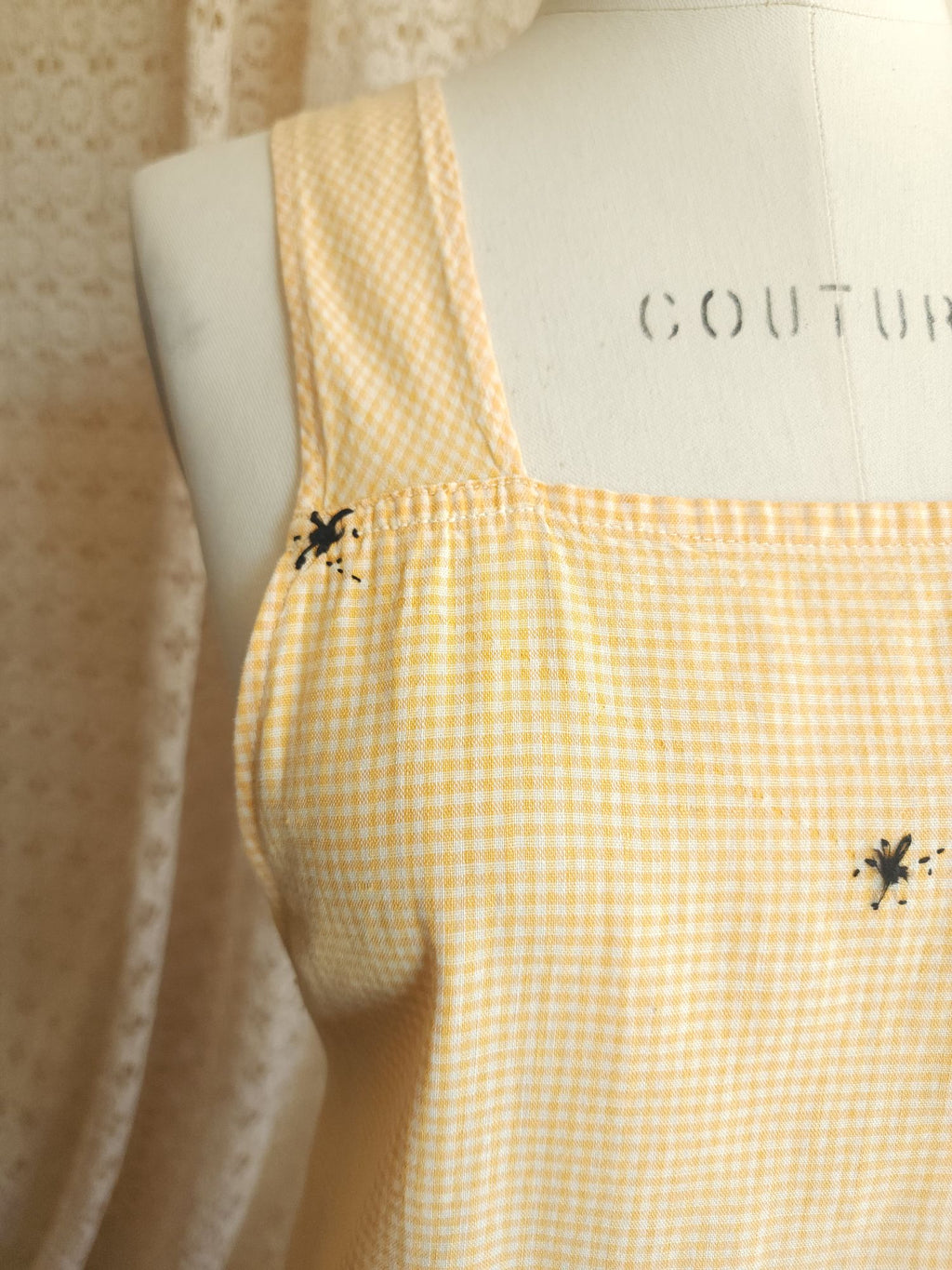 Vintage 1940s 1950s Orange Gingham Pinafore Apron With Pocket