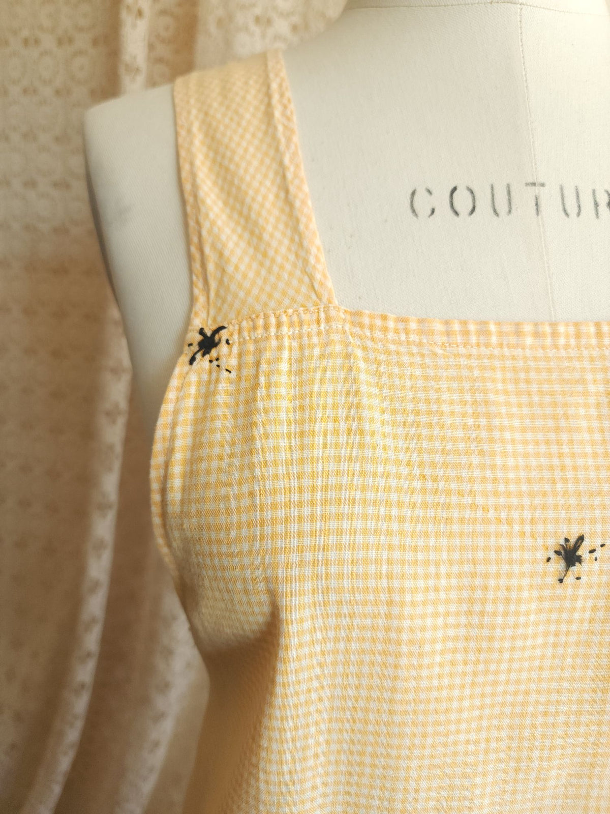 Vintage 1940s 1950s Orange Gingham Pinafore Apron With Pocket