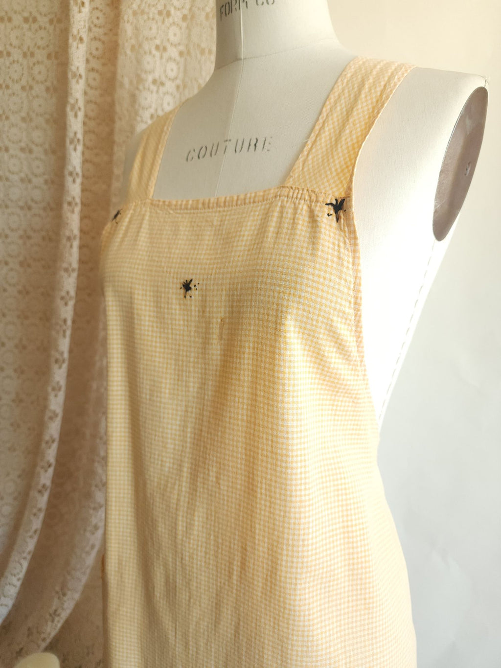 Vintage 1940s 1950s Orange Gingham Pinafore Apron With Pocket