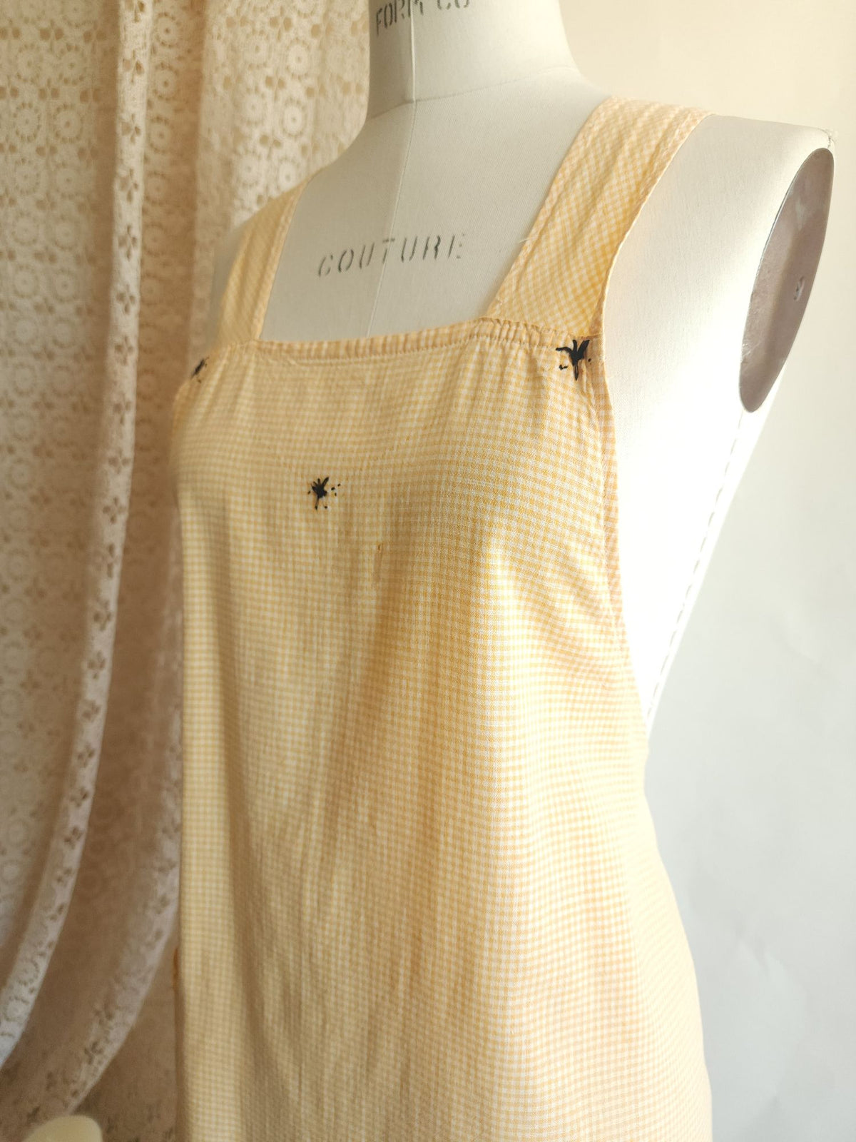 Vintage 1940s 1950s Orange Gingham Pinafore Apron With Pocket