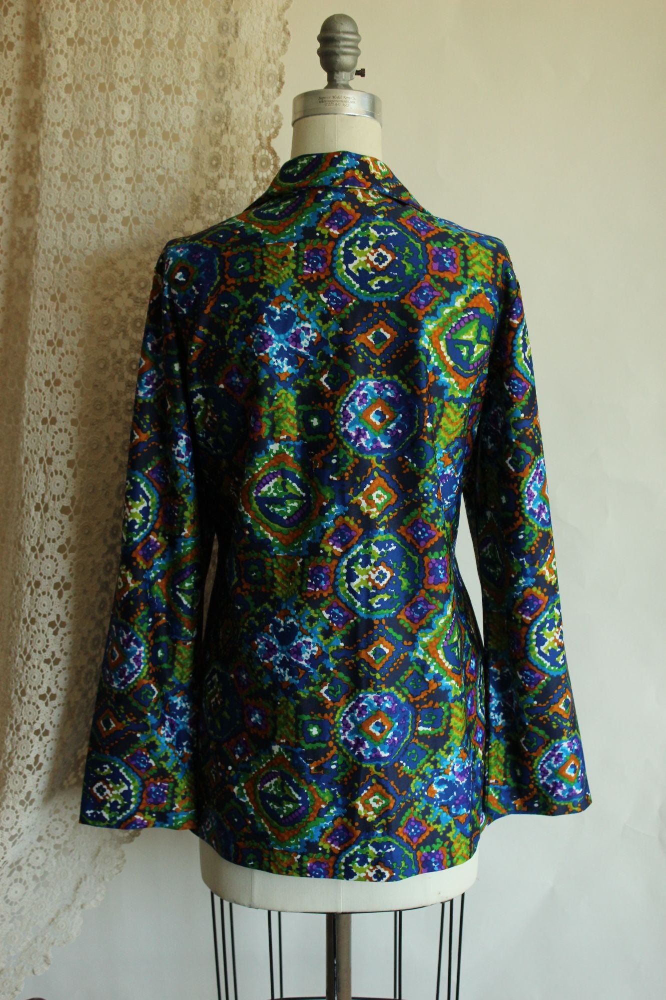 Vintage 1970s Dagger Collar Abstract Psychedelic Print Shirt