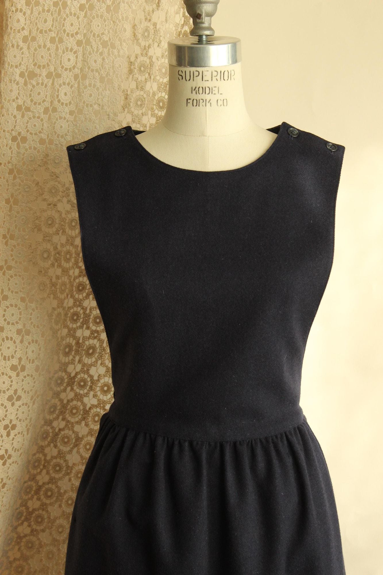 Vintage 1980s J.G. Hook Wool Navy Blue Pinafore Dress