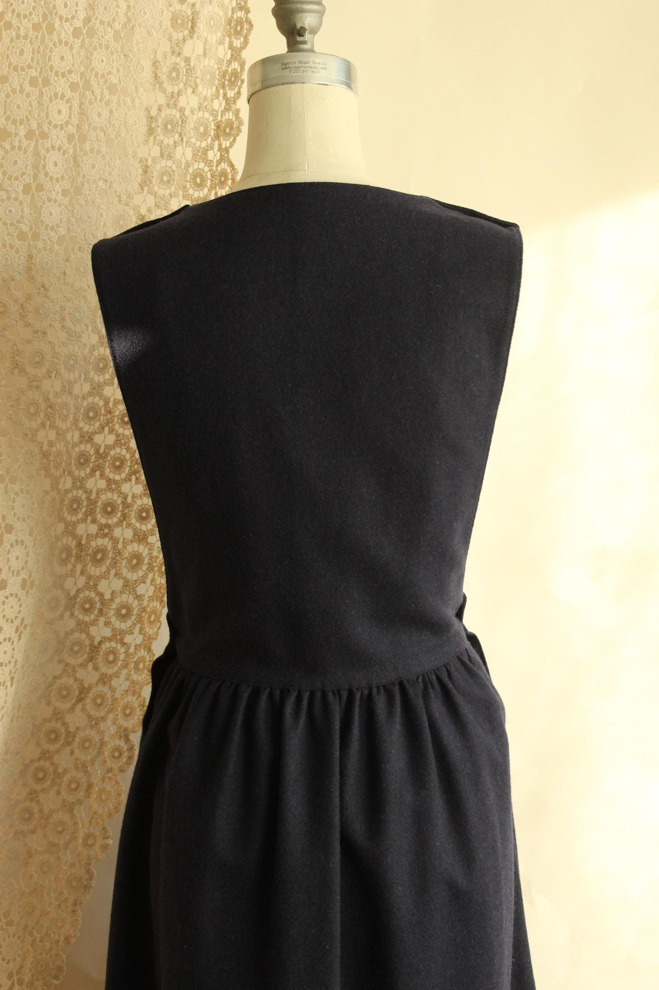 Vintage 1980s J.G. Hook Wool Navy Blue Pinafore Dress