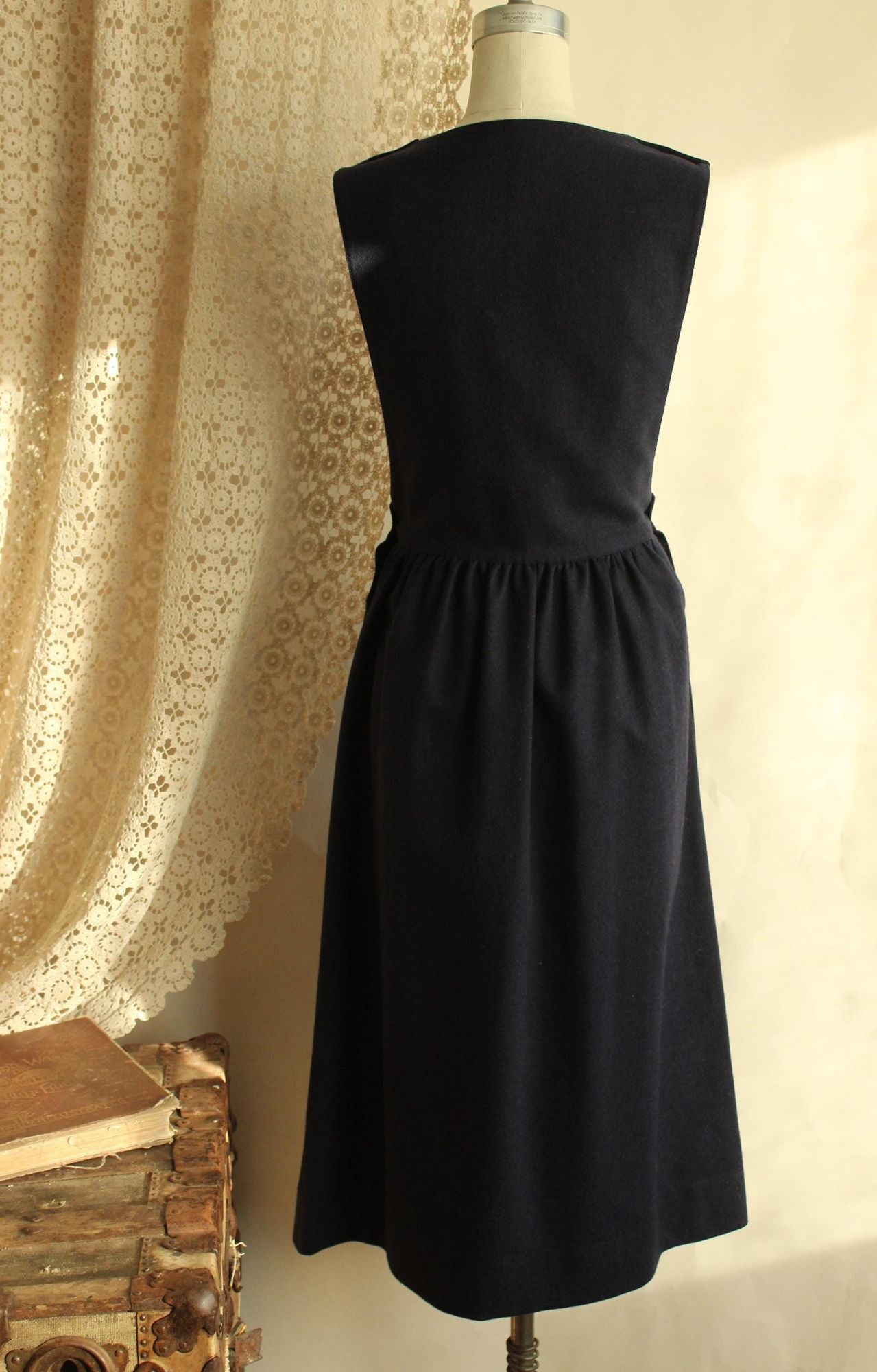 Vintage 1980s J.G. Hook Wool Navy Blue Pinafore Dress