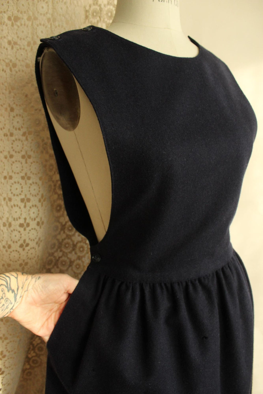 Vintage 1980s J.G. Hook Wool Navy Blue Pinafore Dress