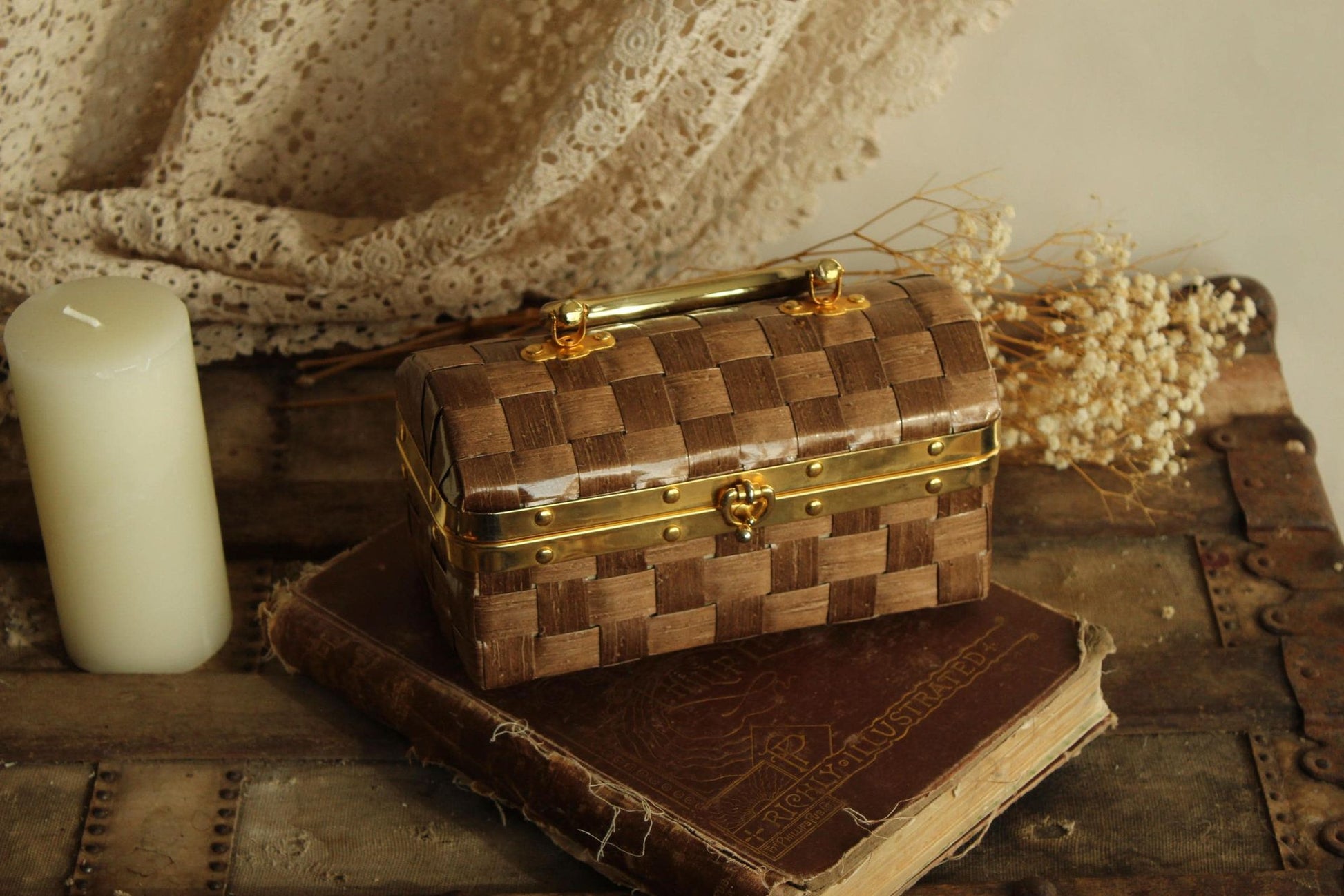 Vintage 1950s 1960s Gaymode Beige Woven Box Purse with Handle