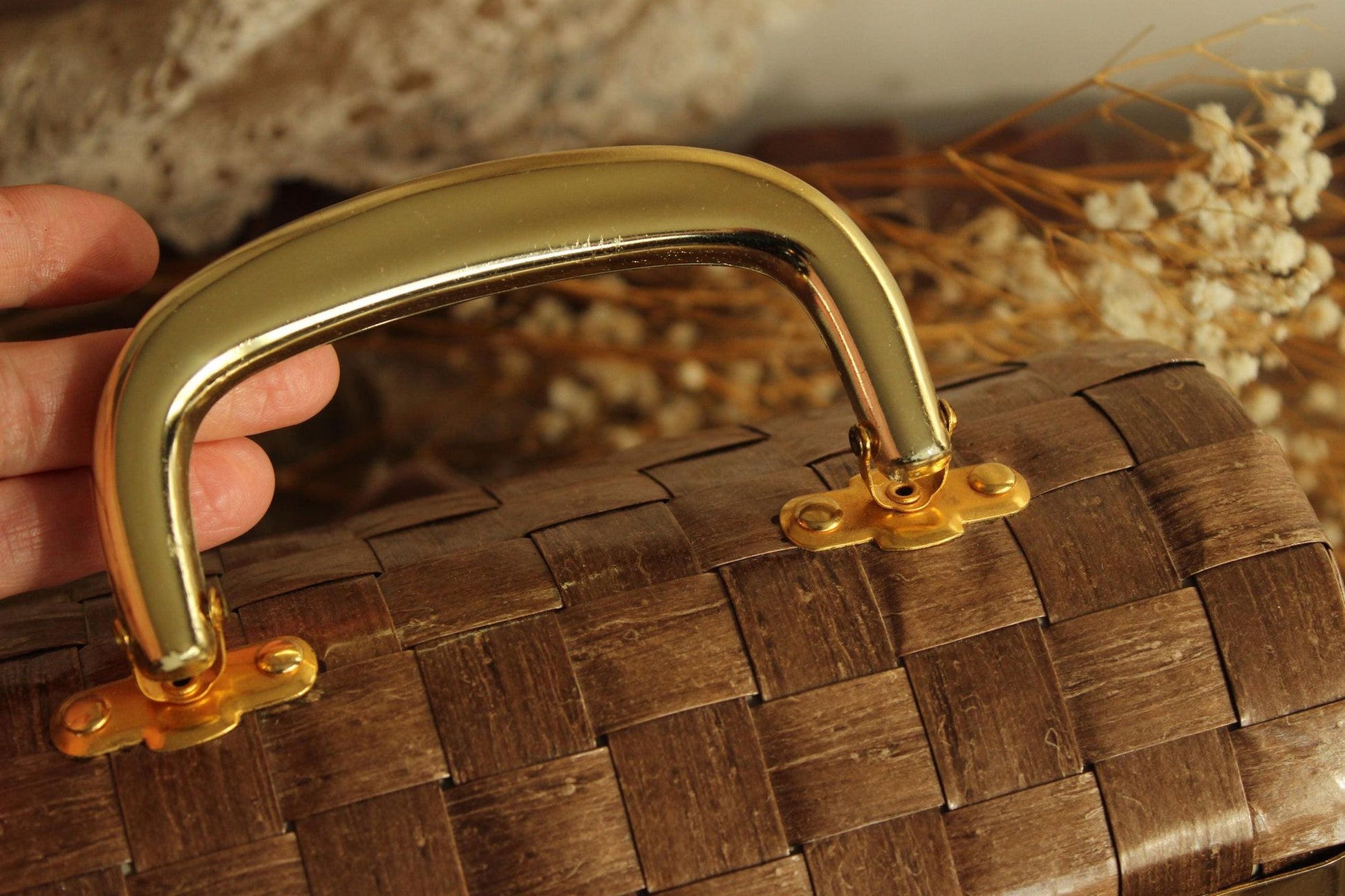 Vintage 1950s 1960s Gaymode Beige Woven Box Purse with Handle