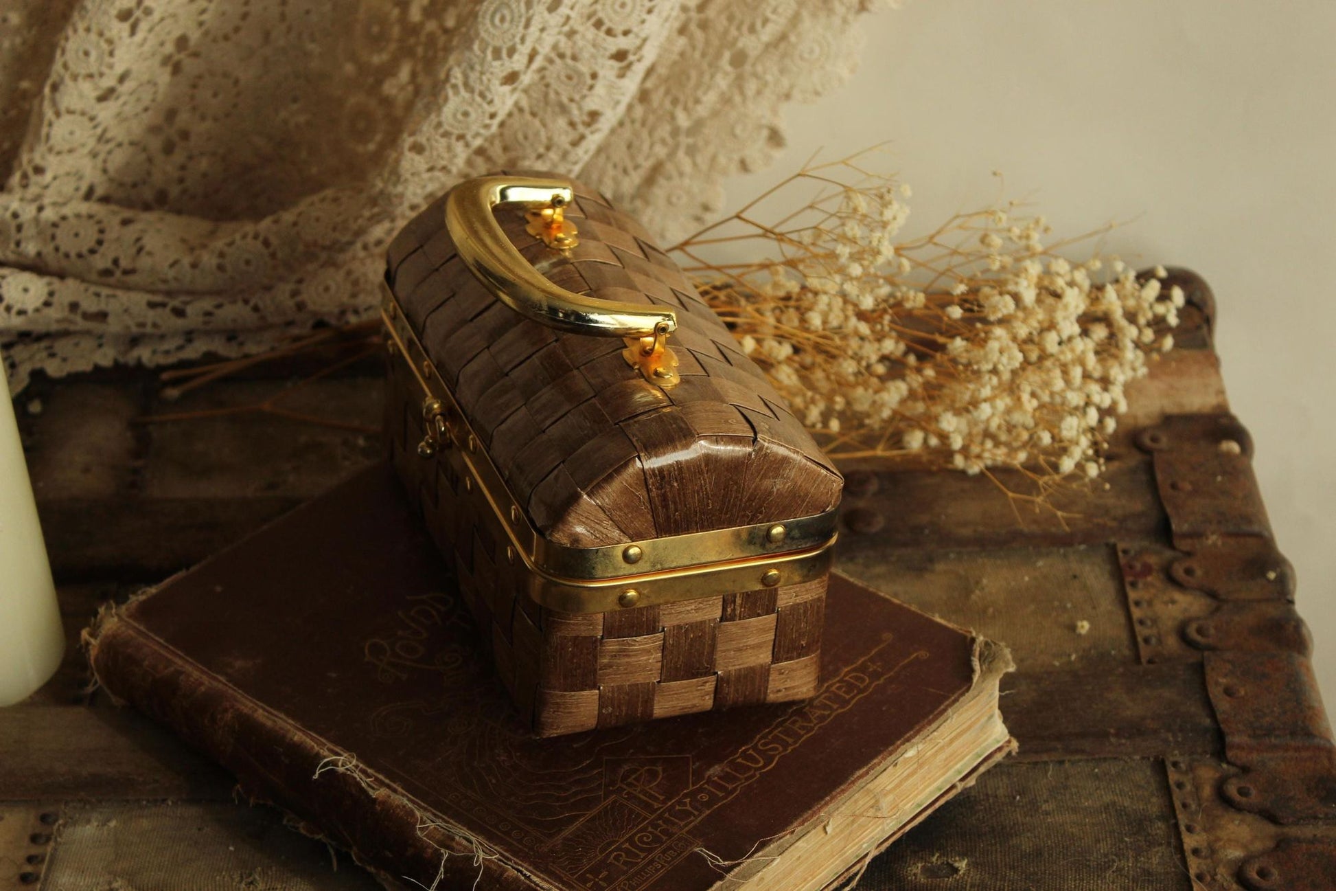 Vintage 1950s 1960s Gaymode Beige Woven Box Purse with Handle