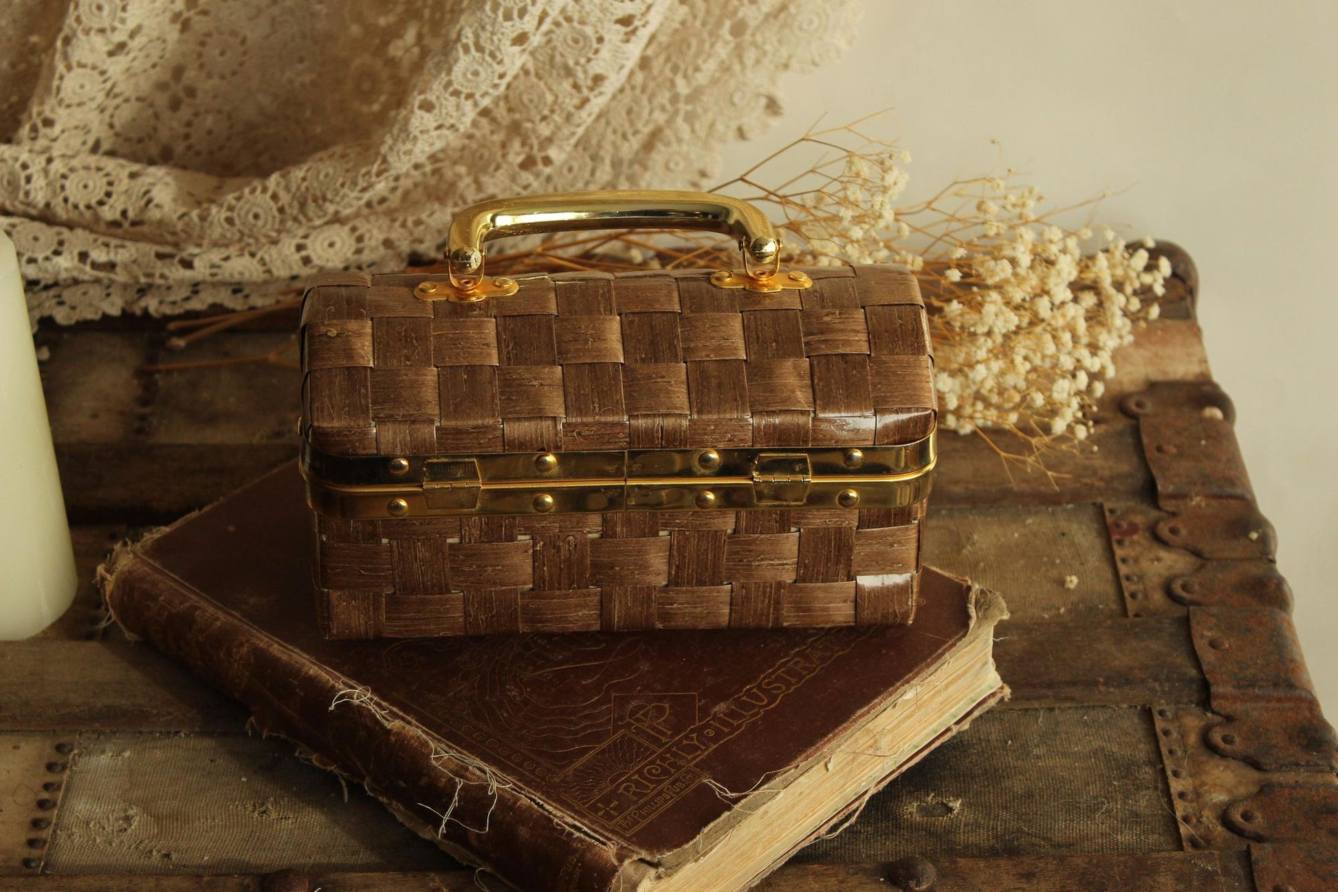 Vintage 1950s 1960s Gaymode Beige Woven Box Purse with Handle