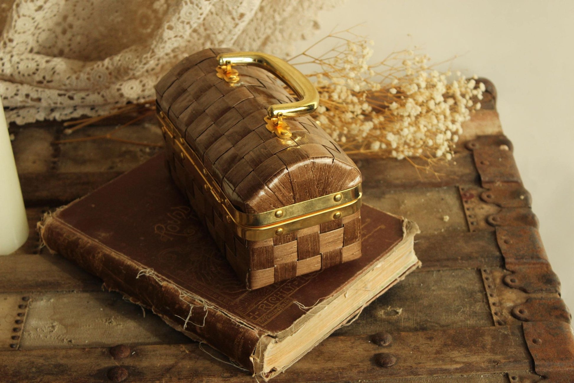 Vintage 1950s 1960s Gaymode Beige Woven Box Purse with Handle