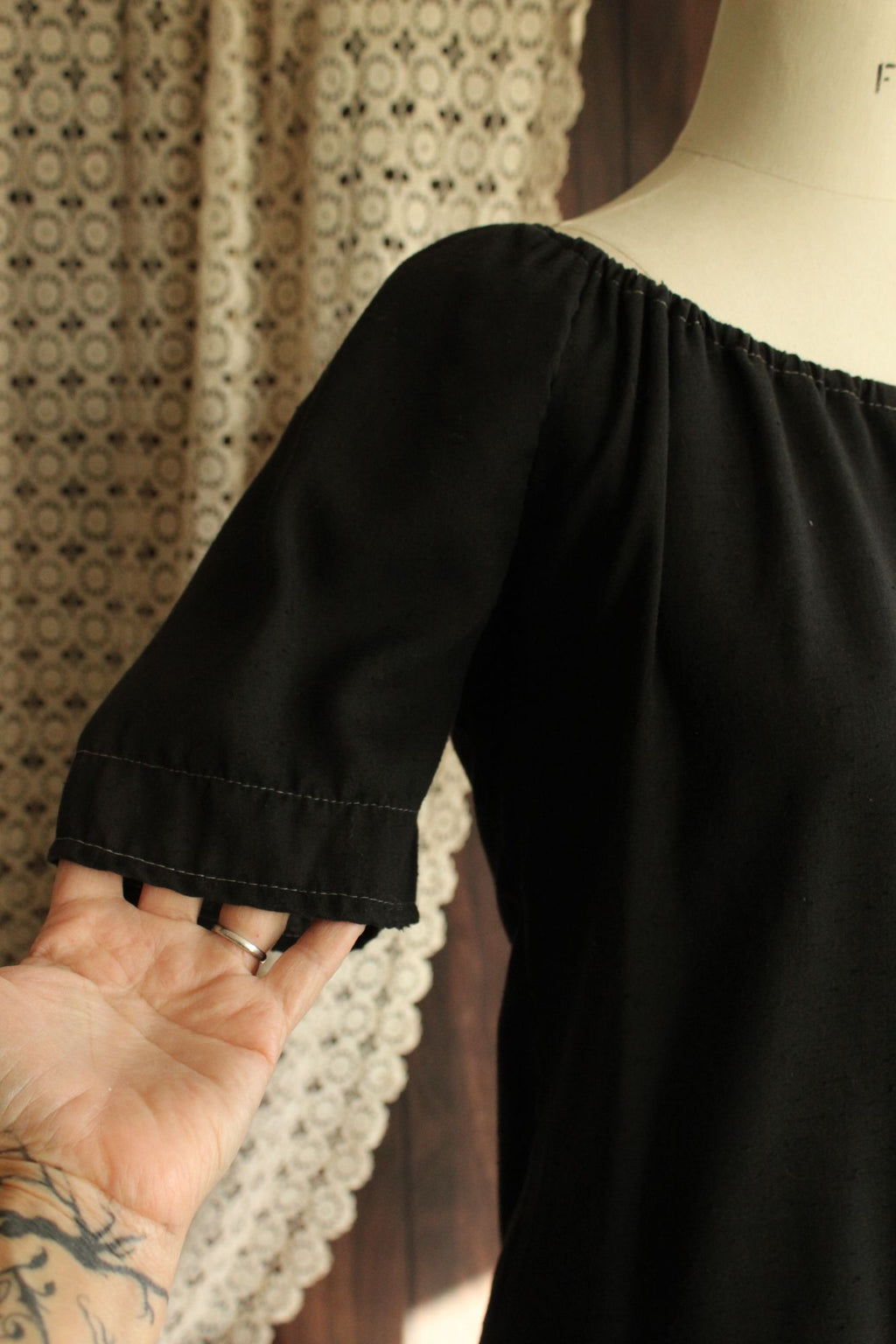 Vintage 1970s 1980s Black Peasant Blouse