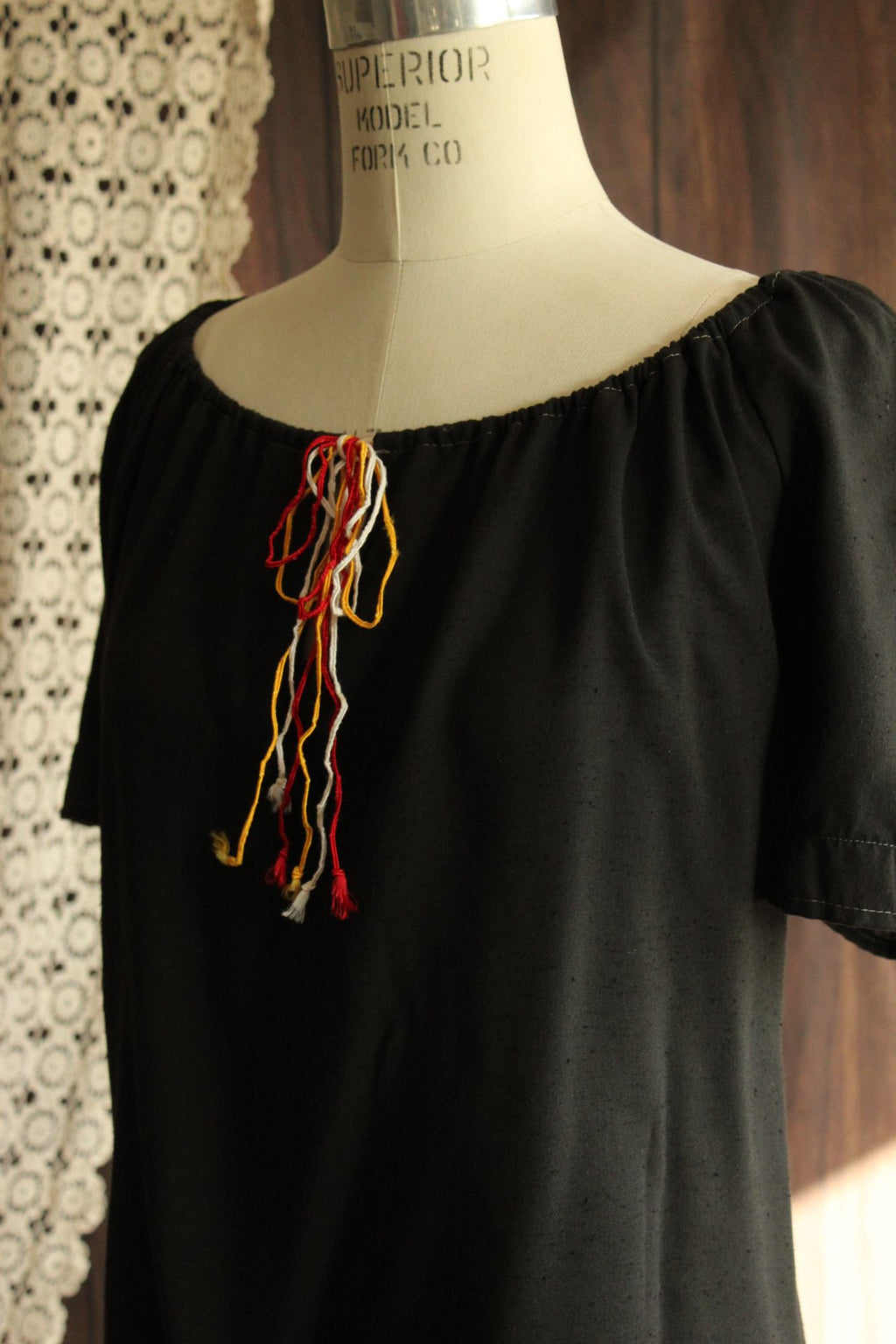 Vintage 1970s 1980s Black Peasant Blouse