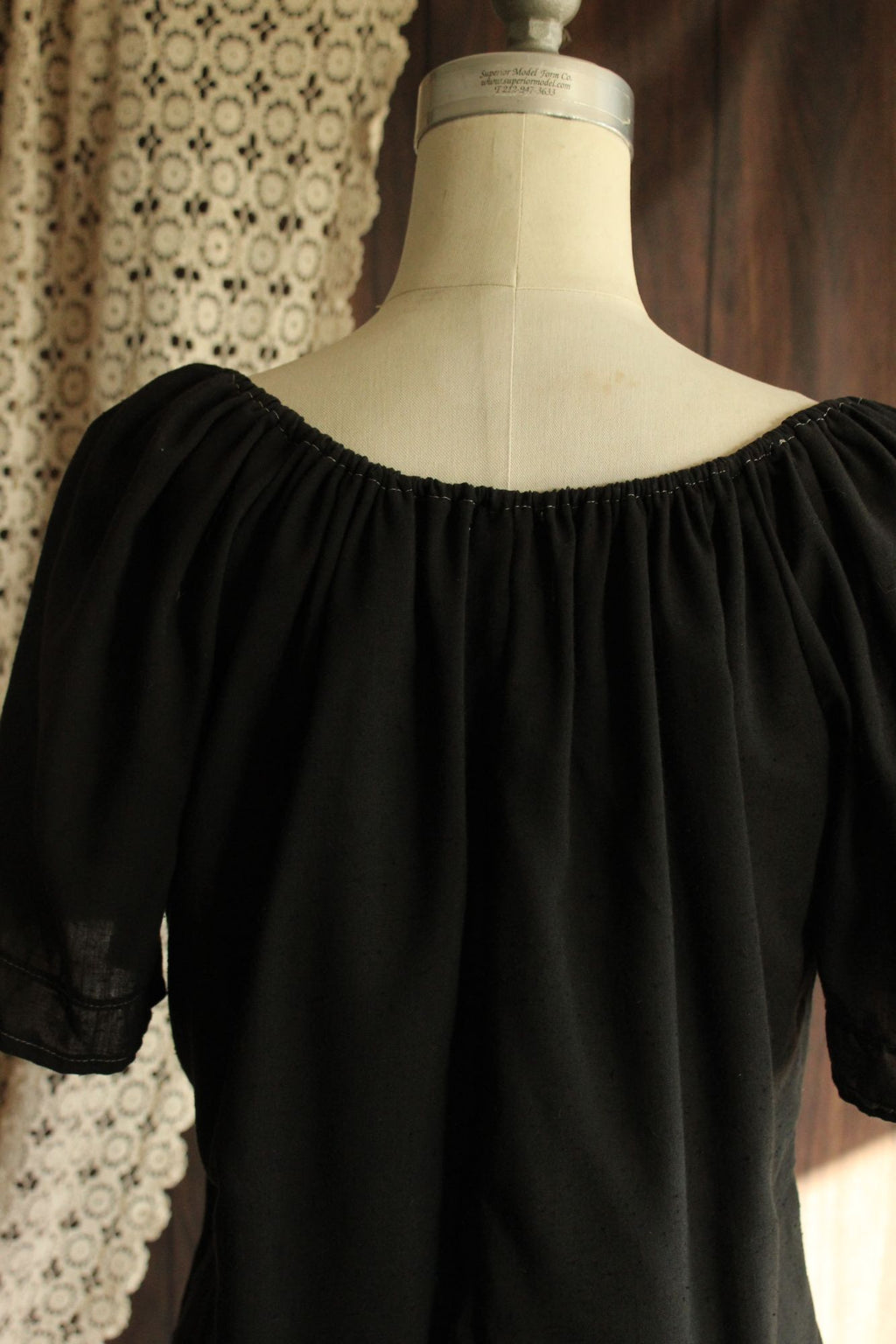 Vintage 1970s 1980s Black Peasant Blouse