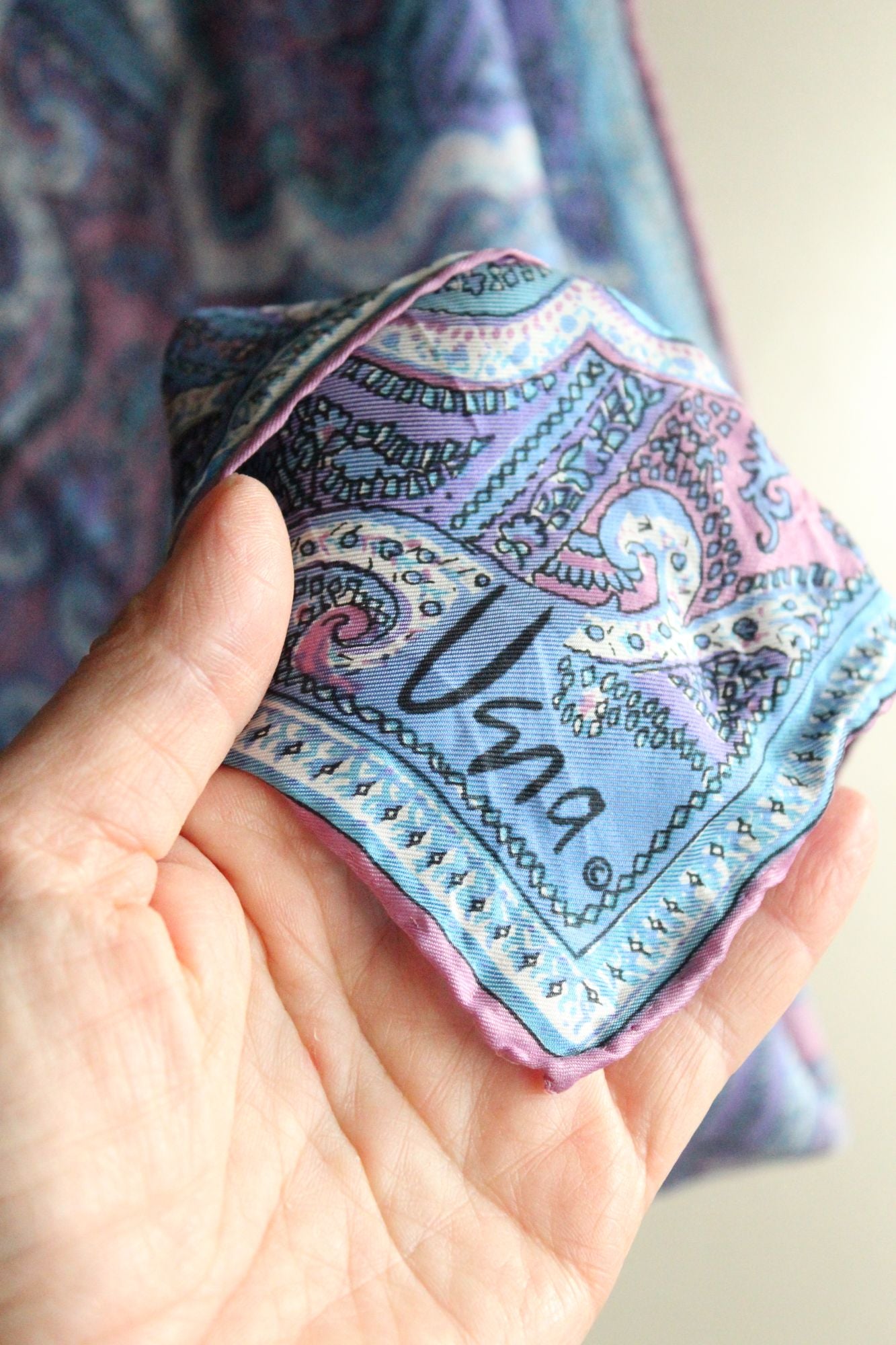 Vintage Vera Blue and Purple and Pink Silk Scarf