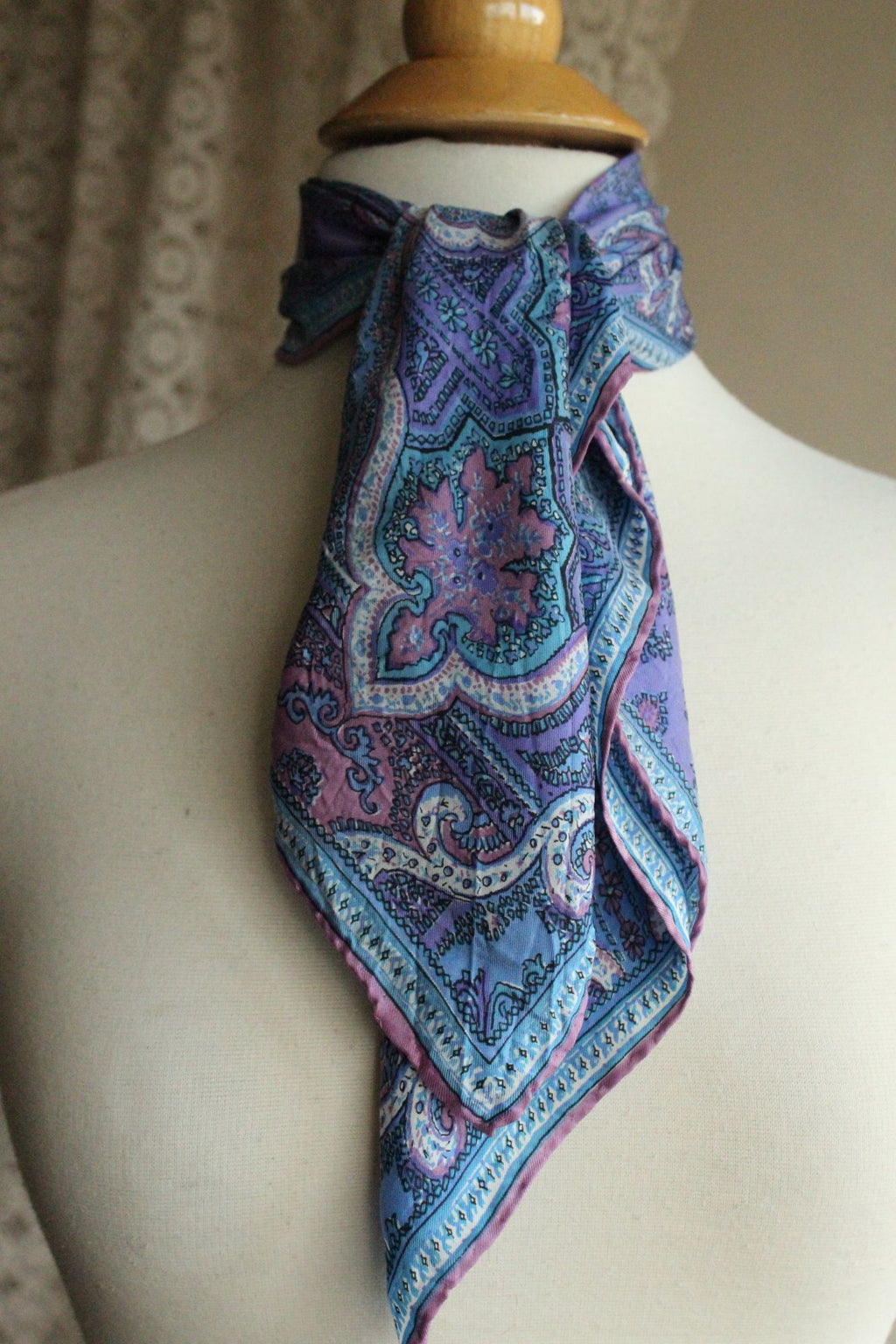 Vintage Vera Blue and Purple and Pink Silk Scarf