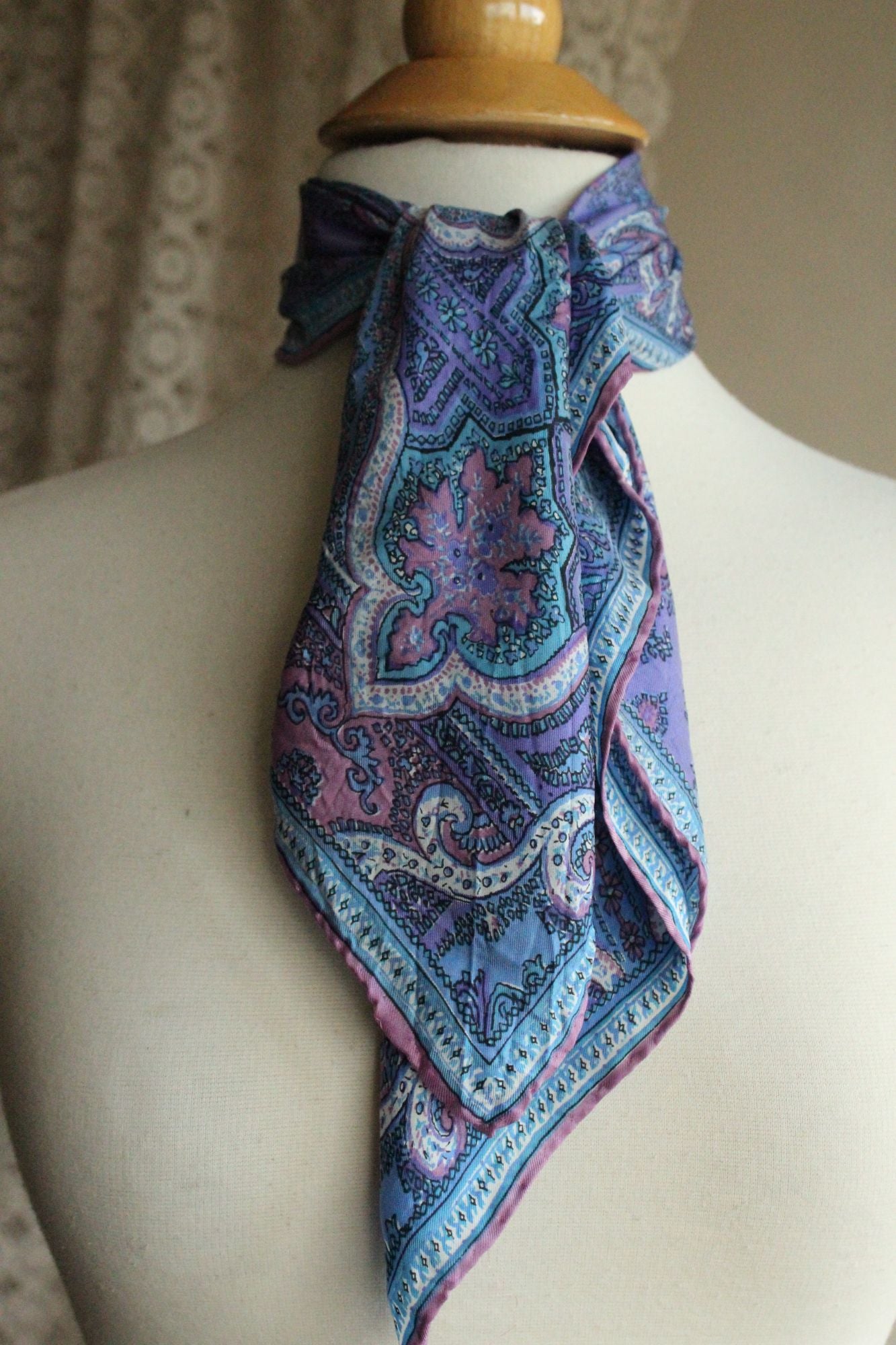 Vintage Vera Blue and Purple and Pink Silk Scarf