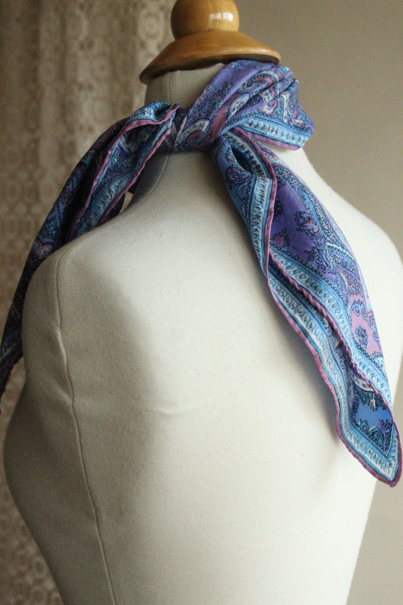 Vintage Vera Blue and Purple and Pink Silk Scarf