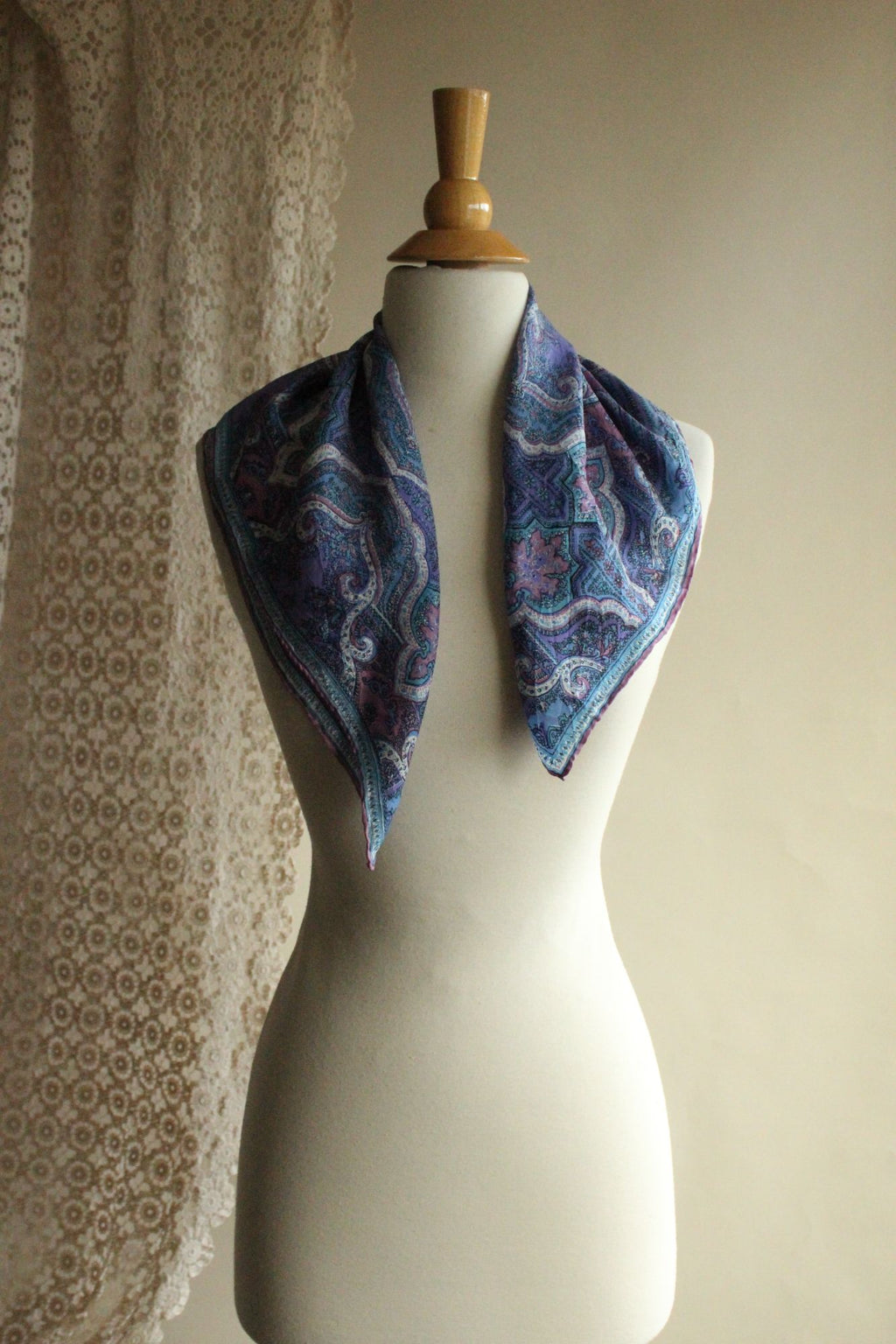 Vintage Vera Blue and Purple and Pink Silk Scarf