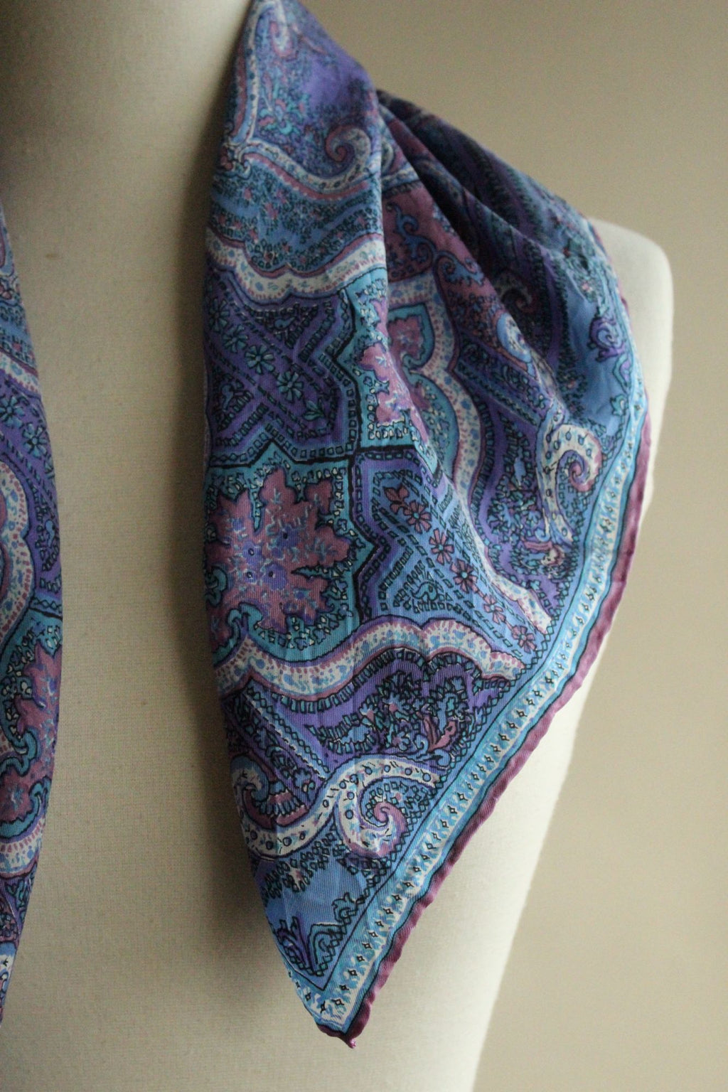 Vintage Vera Blue and Purple and Pink Silk Scarf