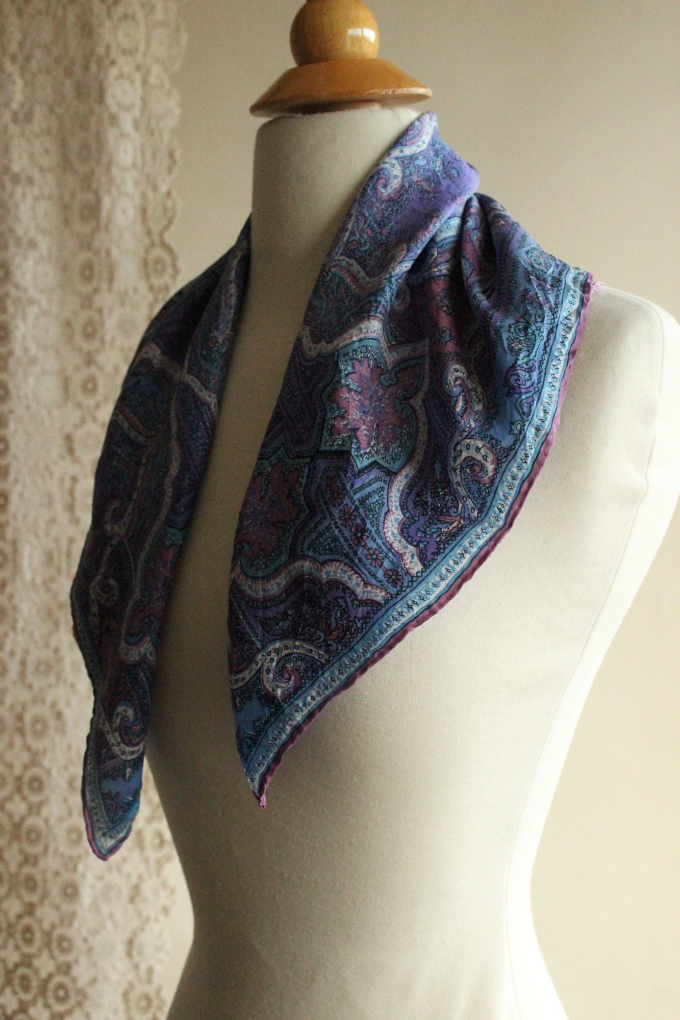 Vintage Vera Blue and Purple and Pink Silk Scarf