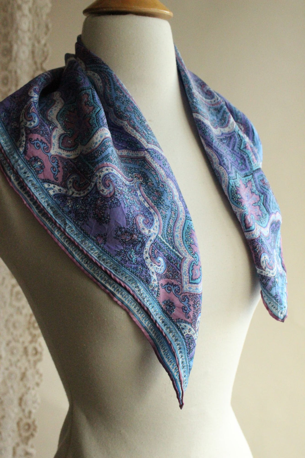 Vintage Vera Blue and Purple and Pink Silk Scarf