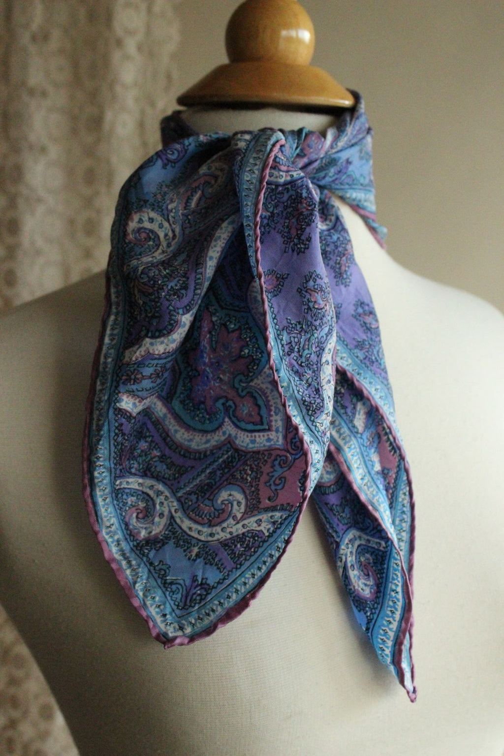 Vintage Vera Blue and Purple and Pink Silk Scarf