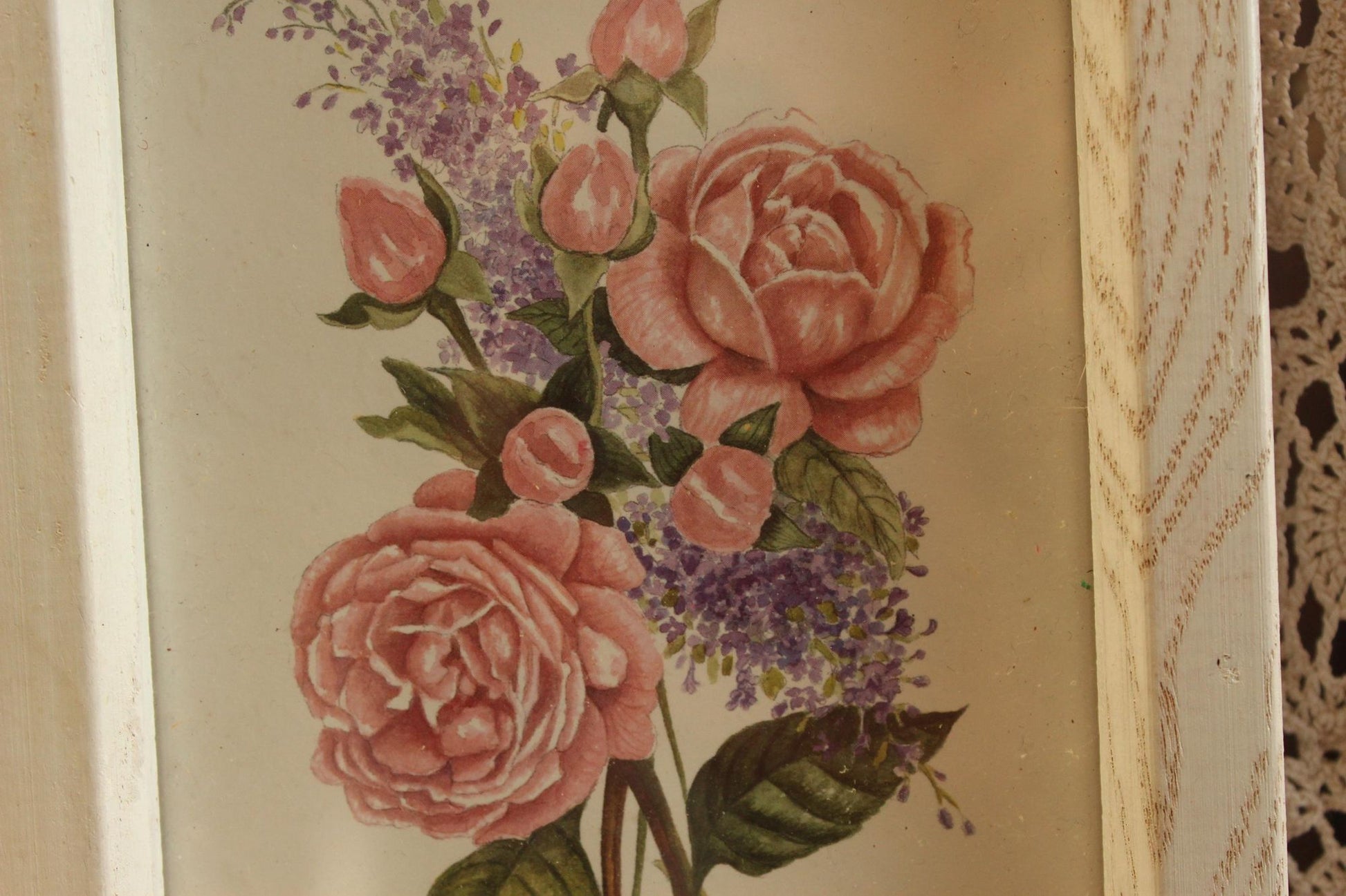 Vintage 1990s Framed Pink Rose Botanical Print