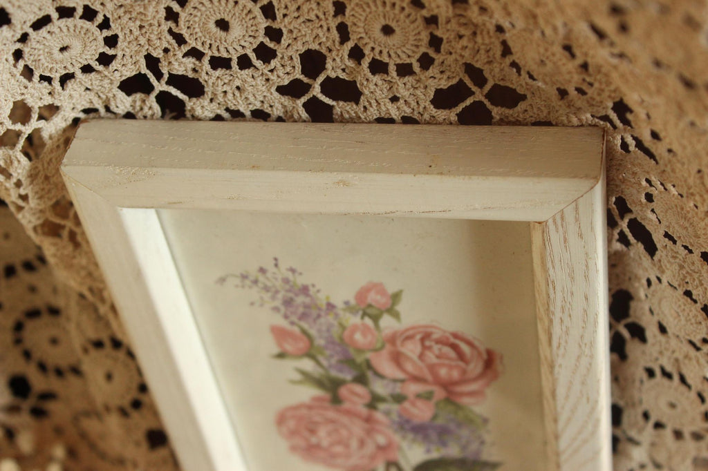 Vintage 1990s Framed Pink Rose Botanical Print