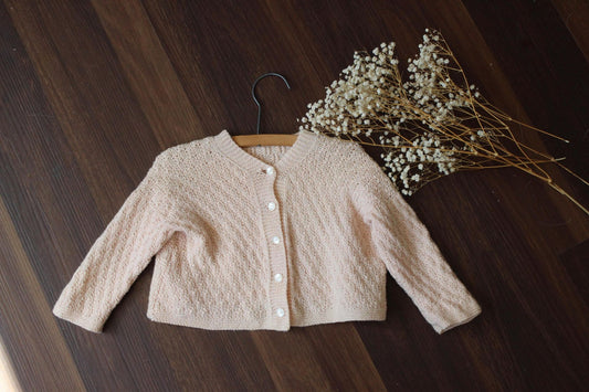 Vintage 1950s  Pink Knit Baby Cardigan Sweater