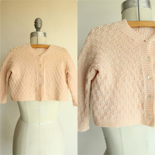 Vintage 1950s  Pink Knit Baby Cardigan Sweater