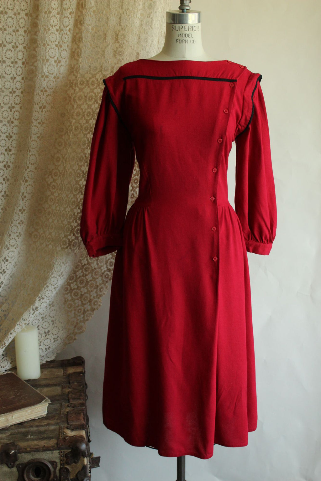 Vintage 1980s Joanie Char Red Silk Shirtwaist Dress