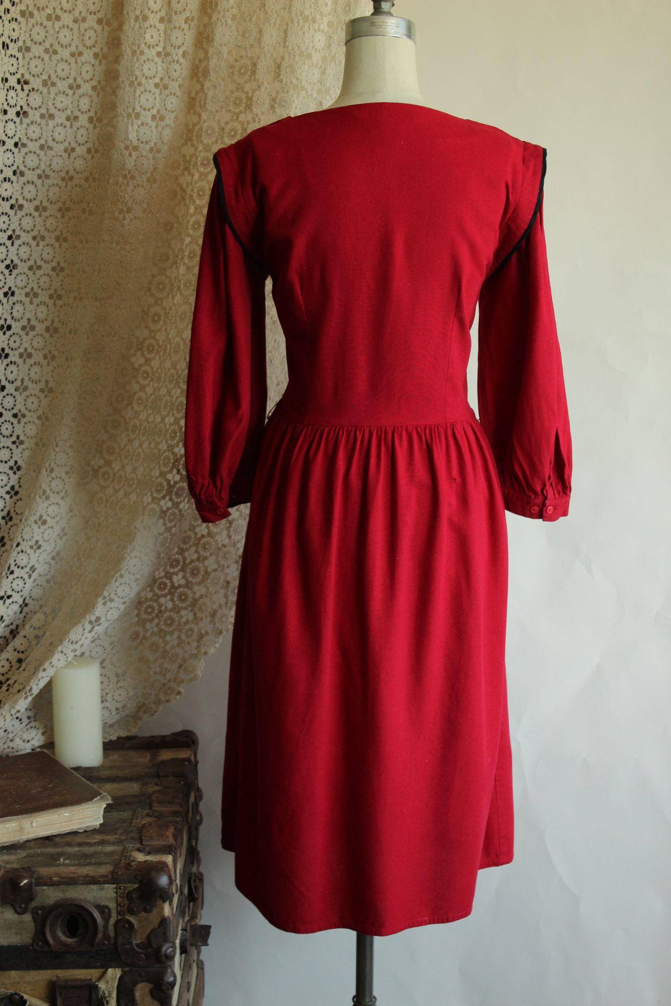 Vintage 1980s Joanie Char Red Silk Shirtwaist Dress