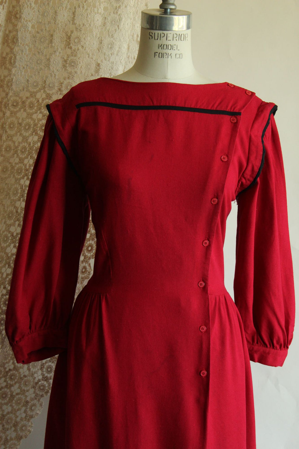 Vintage 1980s Joanie Char Red Silk Shirtwaist Dress