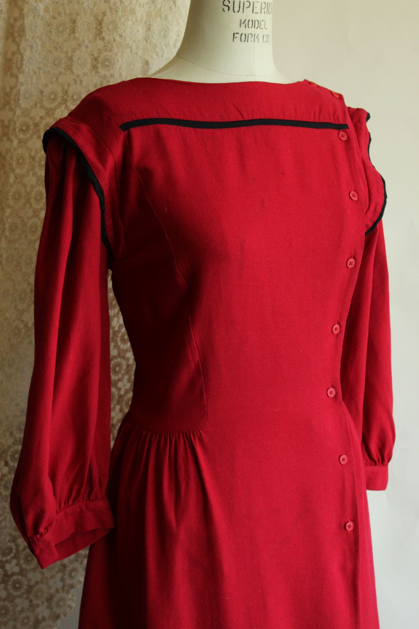 Vintage 1980s Joanie Char Red Silk Shirtwaist Dress
