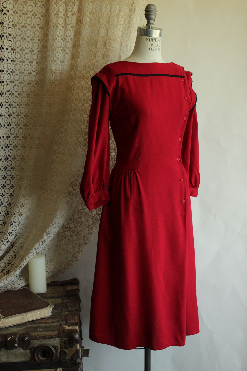 Vintage 1980s Joanie Char Red Silk Shirtwaist Dress