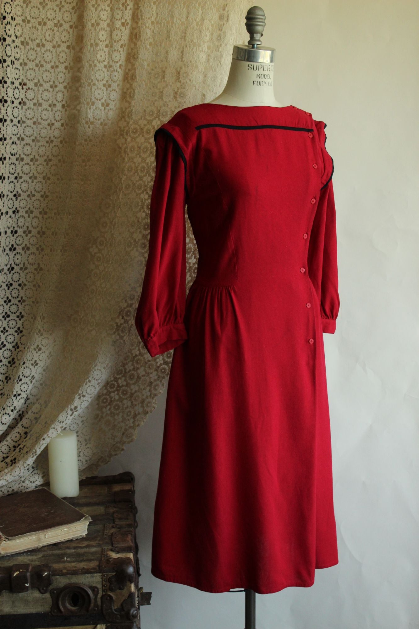 Vintage 1980s Joanie Char Red Silk Shirtwaist Dress