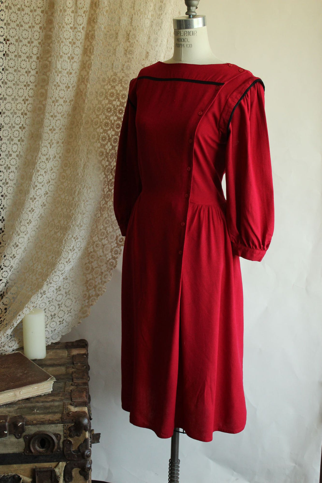 Vintage 1980s Joanie Char Red Silk Shirtwaist Dress