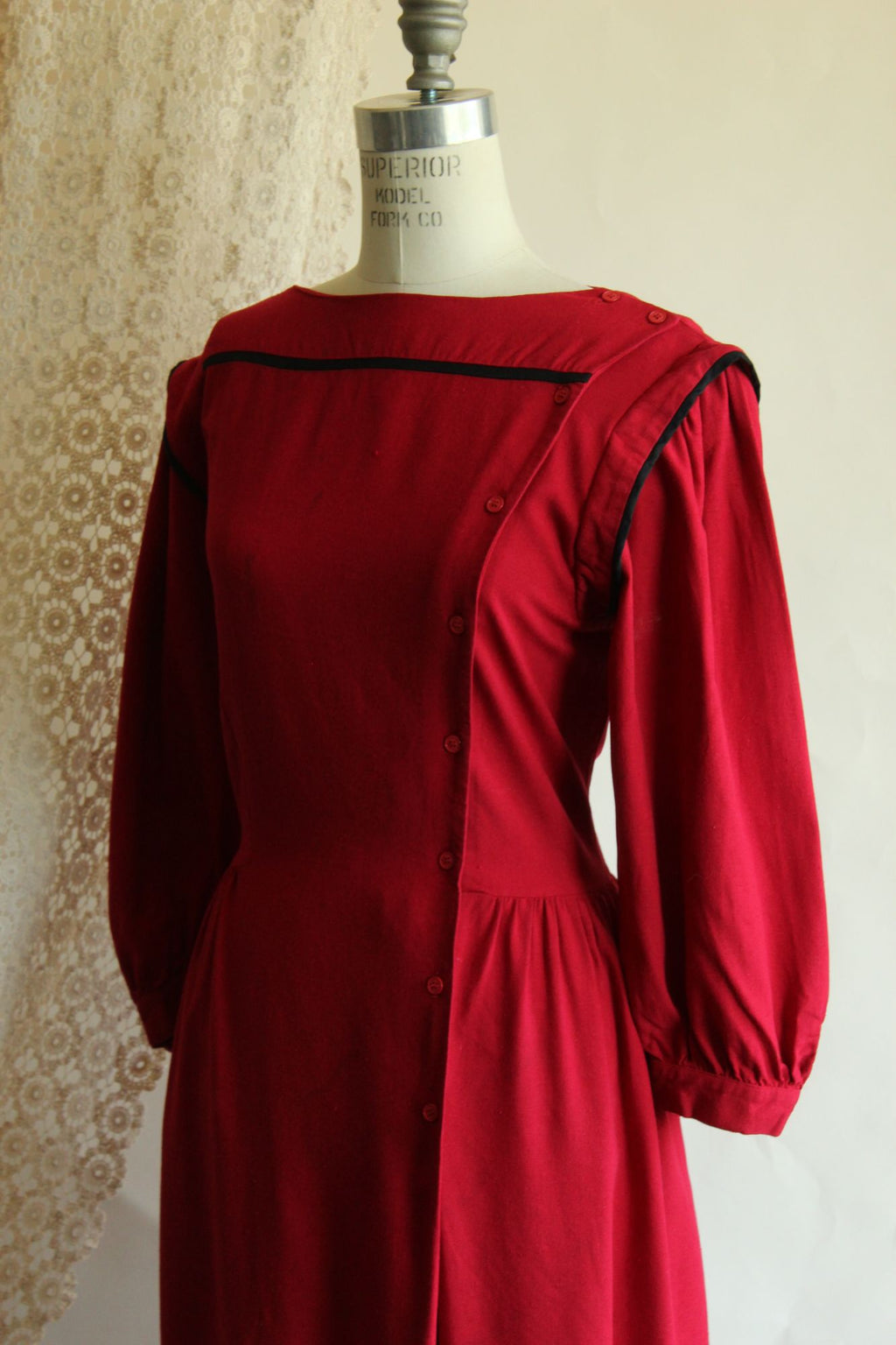 Vintage 1980s Joanie Char Red Silk Shirtwaist Dress
