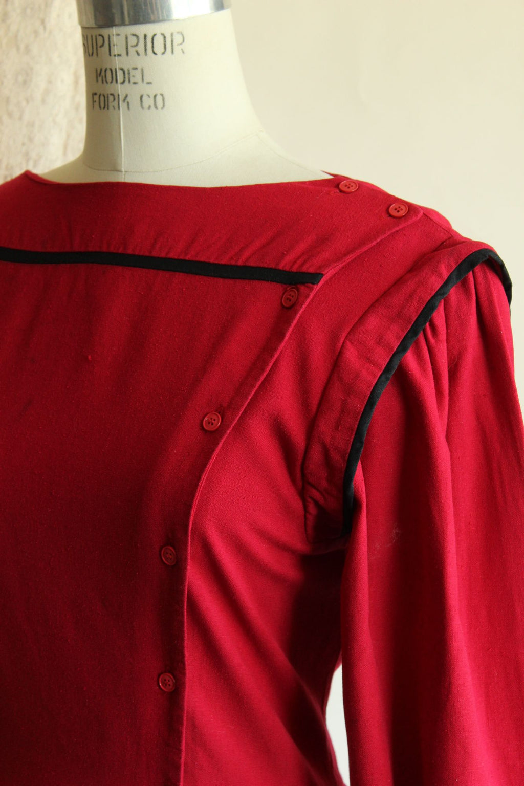 Vintage 1980s Joanie Char Red Silk Shirtwaist Dress