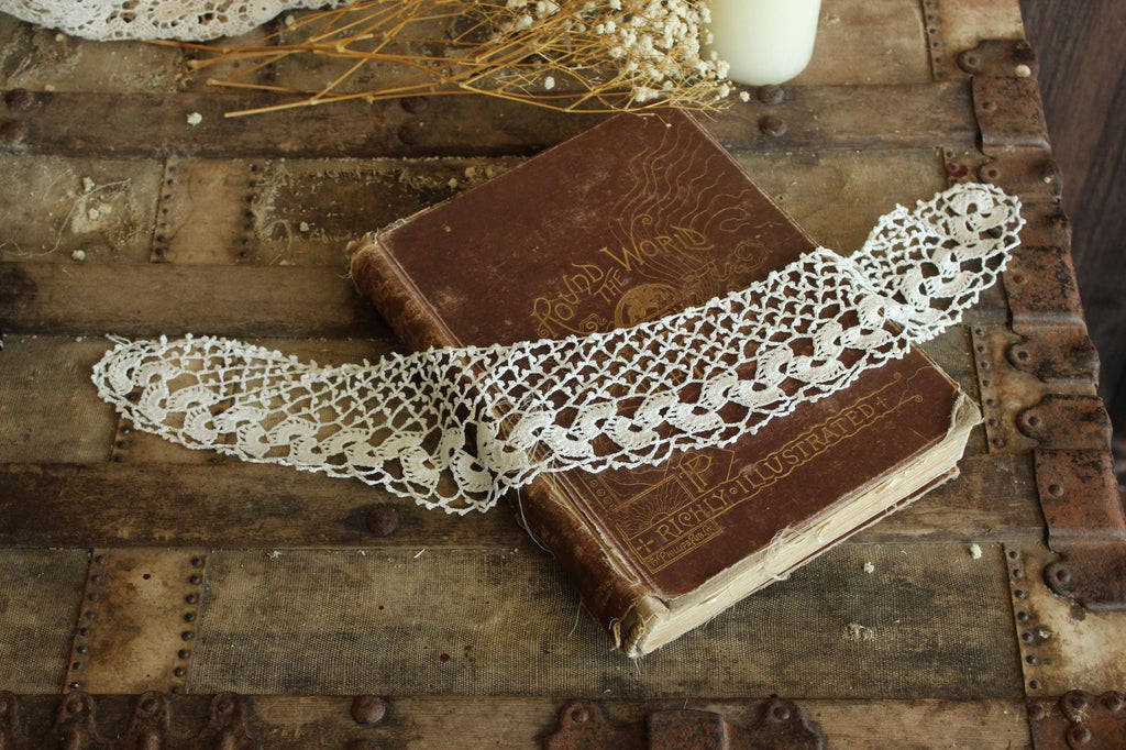 Vintage Crochet Lace Collar Trim, White,  23" by 3.5"