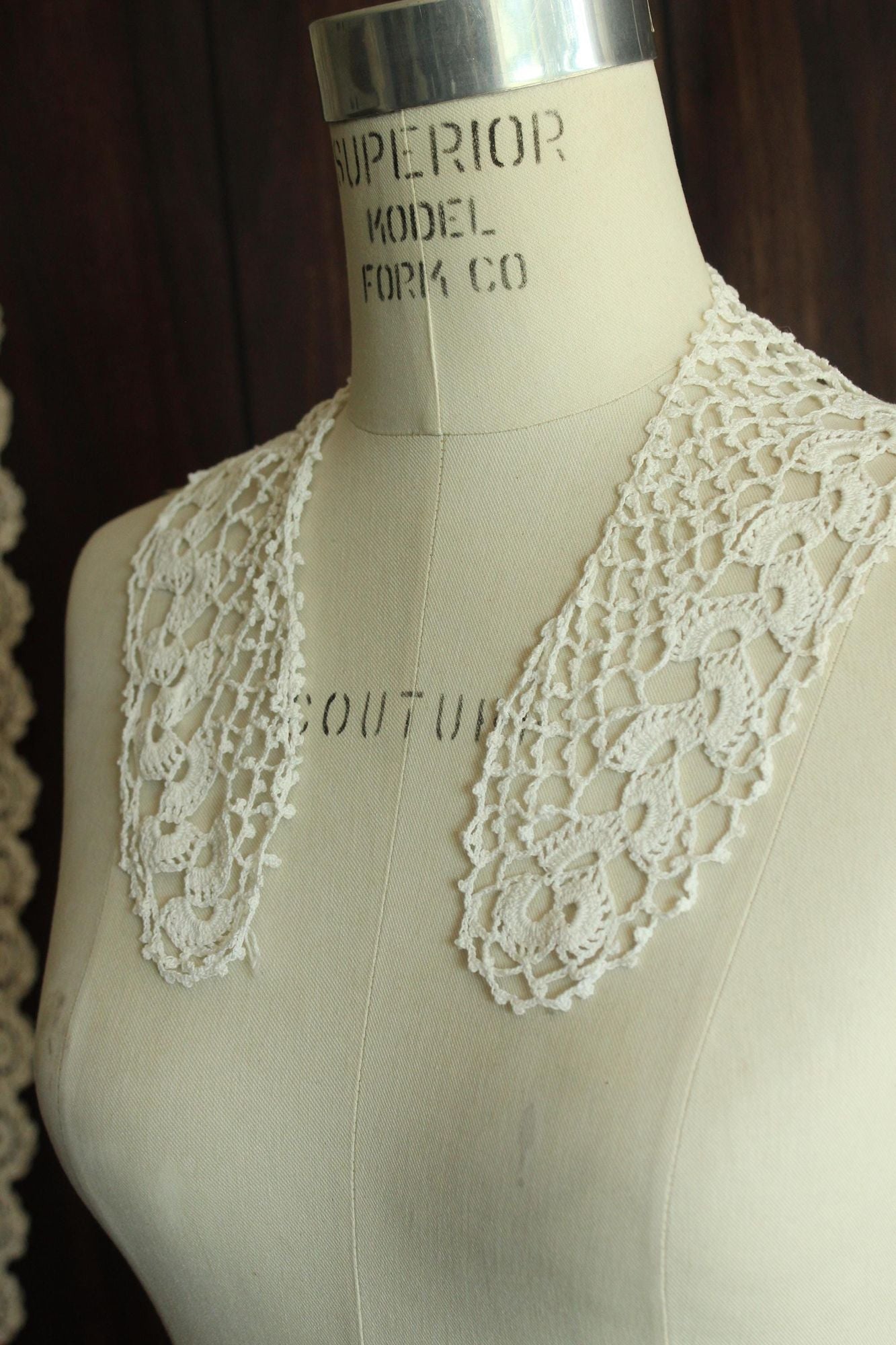 Vintage Crochet Lace Collar Trim, White,  23" by 3.5"