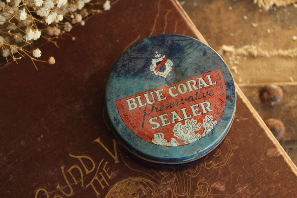 Vintage 1950s Cobalt Blue Glass Jar of Blue Coral Sealer