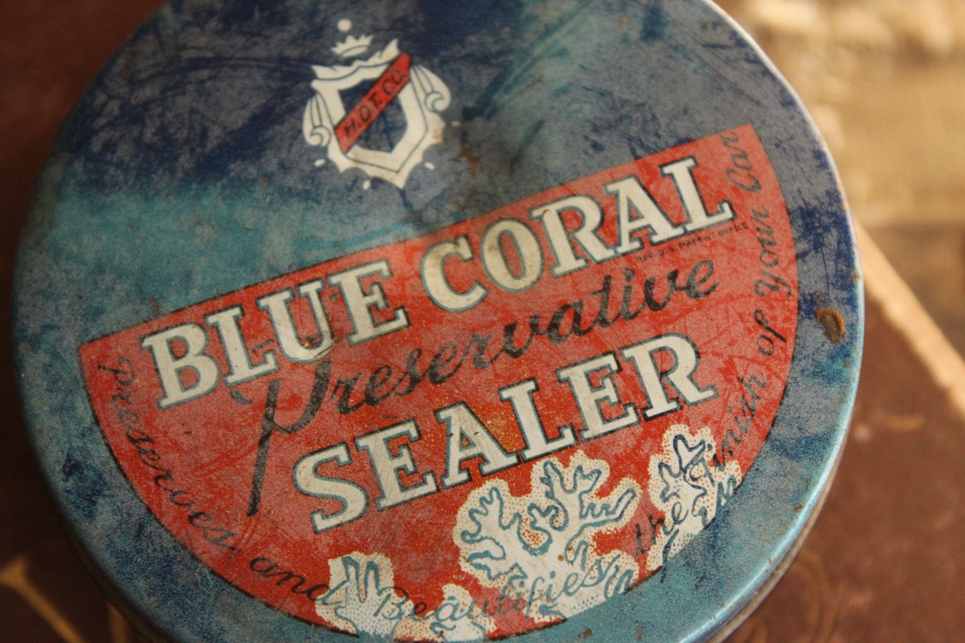 Vintage 1950s Cobalt Blue Glass Jar of Blue Coral Sealer
